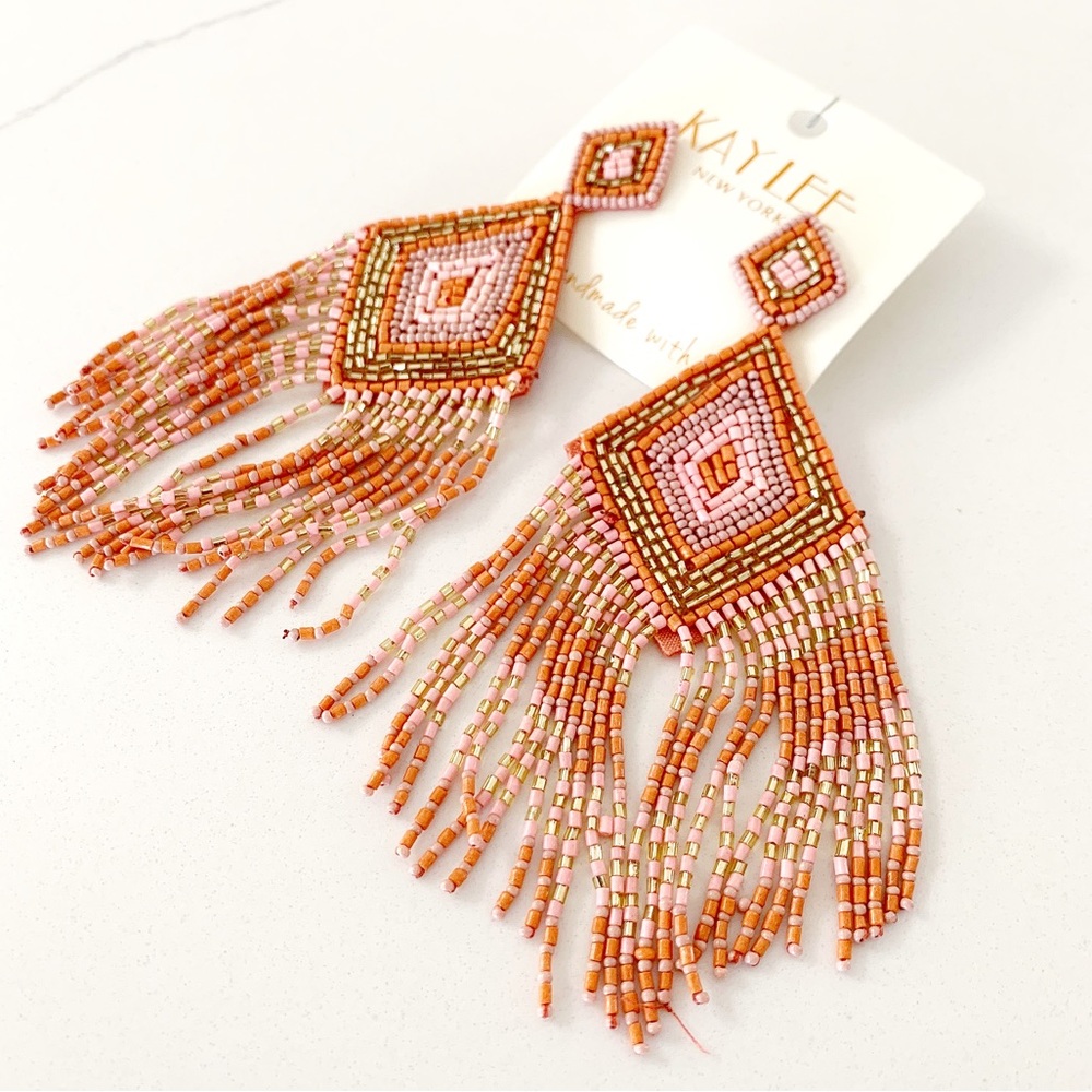 💝 FINAL SALE KAYLEE Handmade Beaded Tassel Earrings- Boho Drop Fringe Ea… - Picture 2 of 10